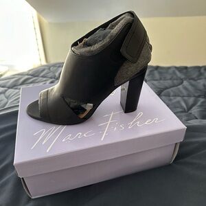 NWT Marc Fisher Open Toed Black Booties with a Heel